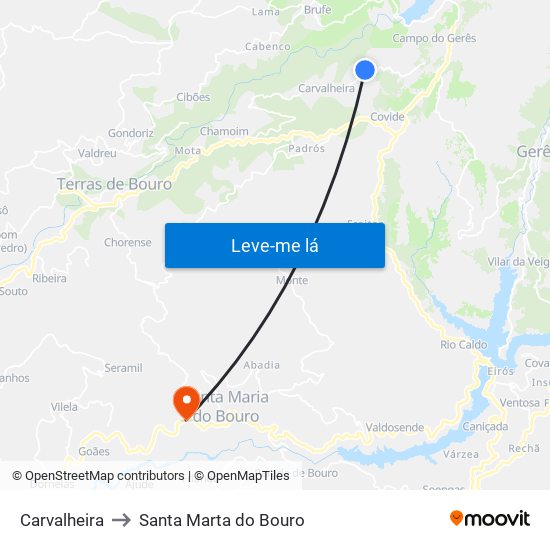 Carvalheira to Santa Marta do Bouro map