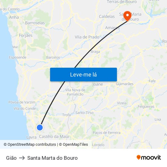 Gião to Santa Marta do Bouro map