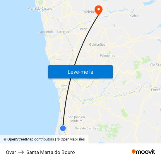 Ovar to Santa Marta do Bouro map