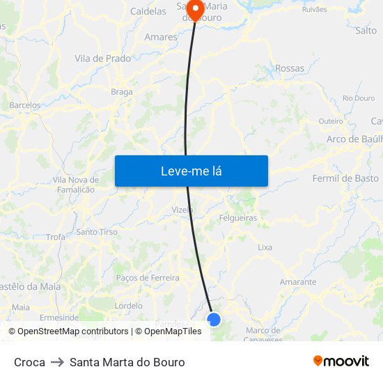 Croca to Santa Marta do Bouro map