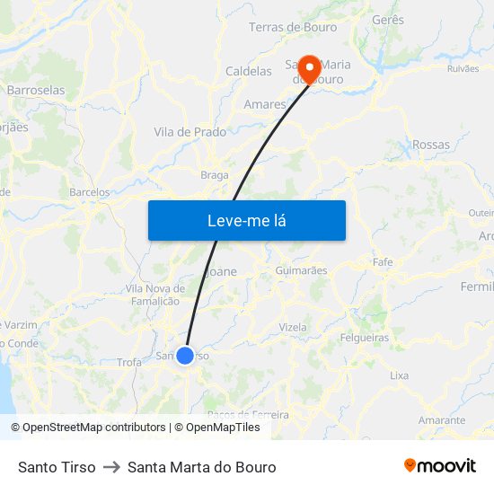 Santo Tirso to Santa Marta do Bouro map