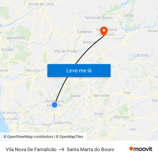 Vila Nova De Famalicão to Santa Marta do Bouro map