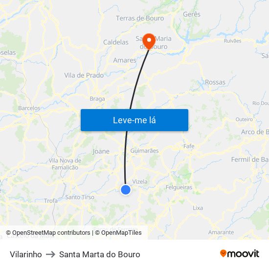 Vilarinho to Santa Marta do Bouro map