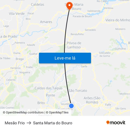 Mesão Frio to Santa Marta do Bouro map