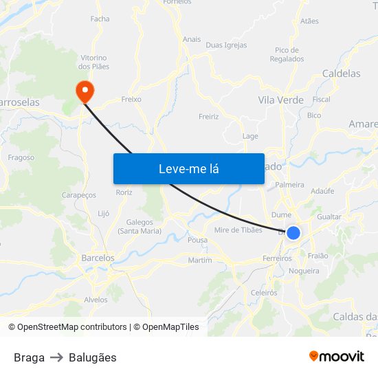 Braga to Balugães map