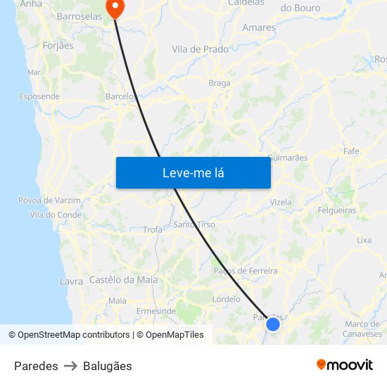 Paredes to Balugães map