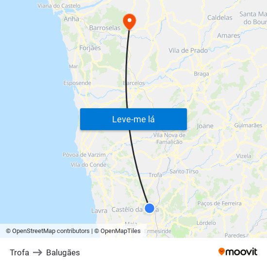 Trofa to Balugães map