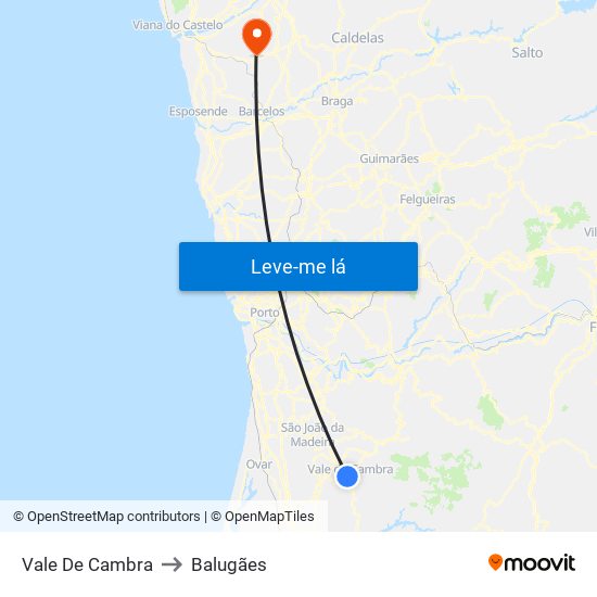 Vale De Cambra to Balugães map