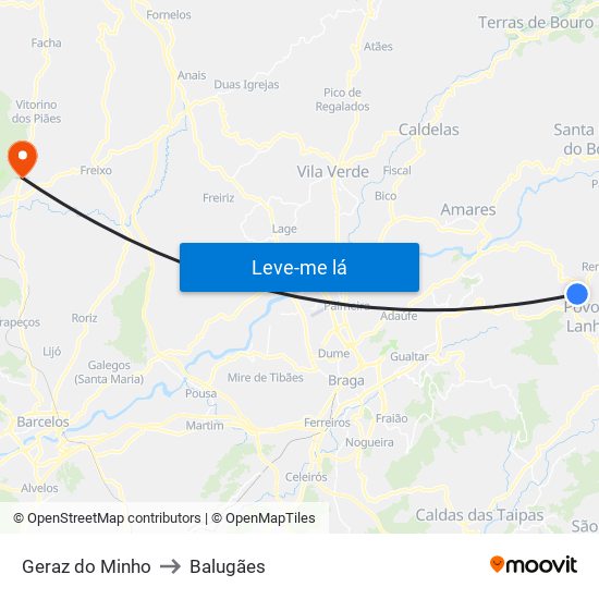 Geraz do Minho to Balugães map