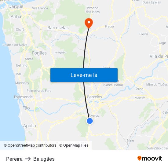 Pereira to Balugães map