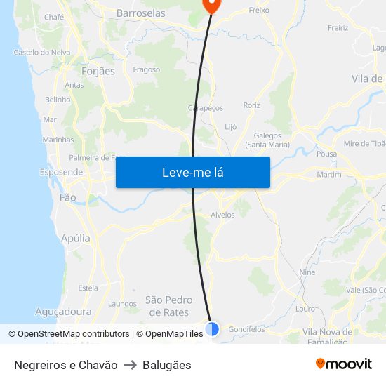 Negreiros e Chavão to Balugães map