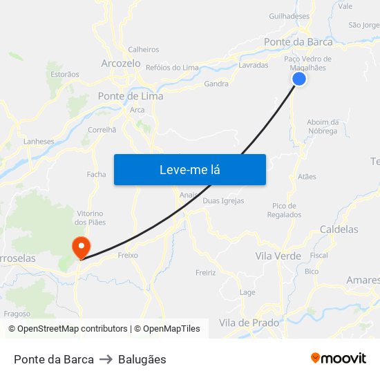 Ponte da Barca to Balugães map