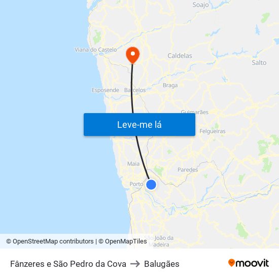 Fânzeres e São Pedro da Cova to Balugães map