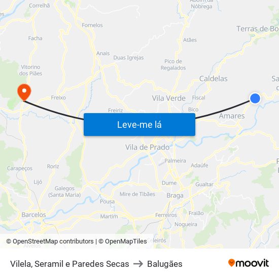 Vilela, Seramil e Paredes Secas to Balugães map
