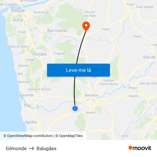 Gilmonde to Balugães map