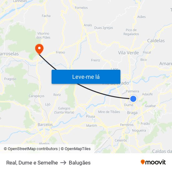 Real, Dume e Semelhe to Balugães map