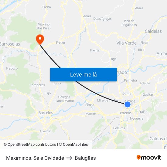 Maximinos, Sé e Cividade to Balugães map