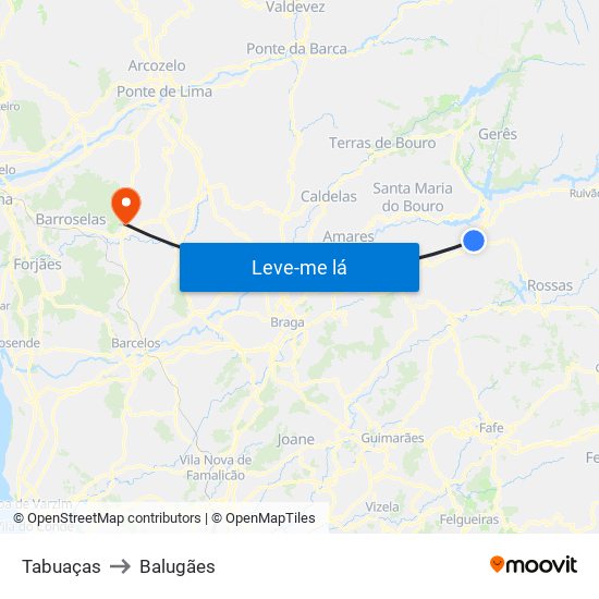 Tabuaças to Balugães map