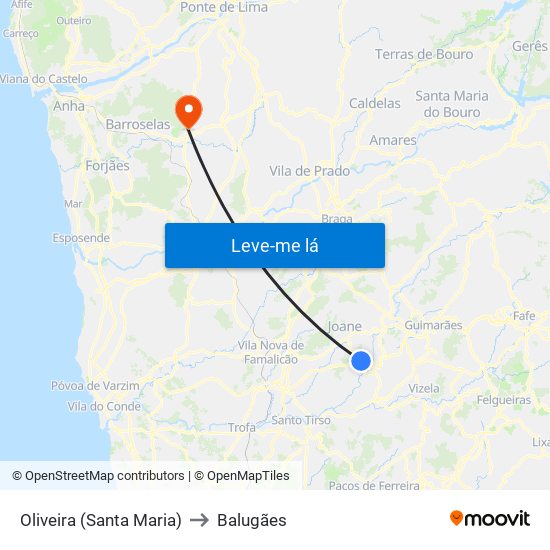 Oliveira (Santa Maria) to Balugães map