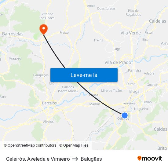 Celeirós, Aveleda e Vimieiro to Balugães map