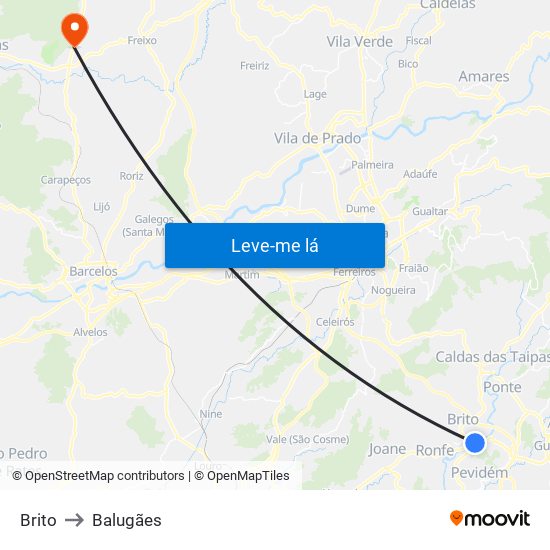 Brito to Balugães map