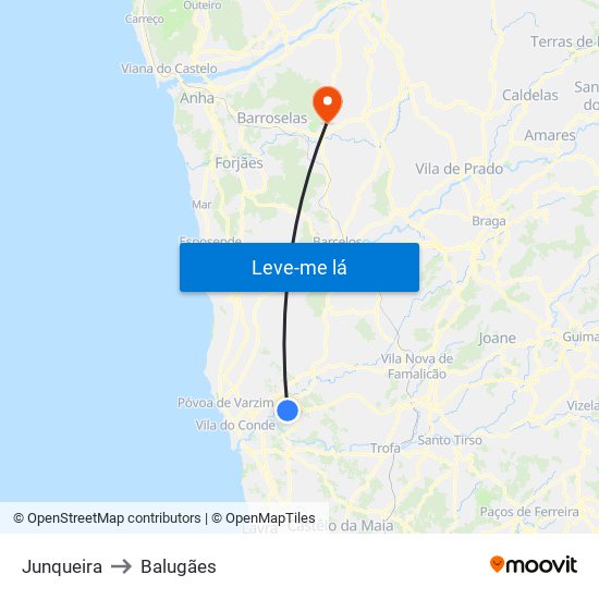 Junqueira to Balugães map