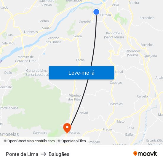 Ponte de Lima to Balugães map