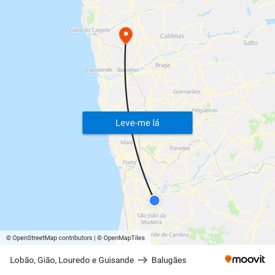 Lobão, Gião, Louredo e Guisande to Balugães map