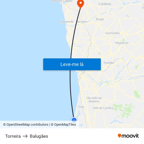 Torreira to Balugães map