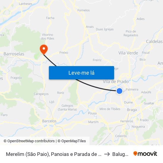 Merelim (São Paio), Panoias e Parada de Tibães to Balugães map