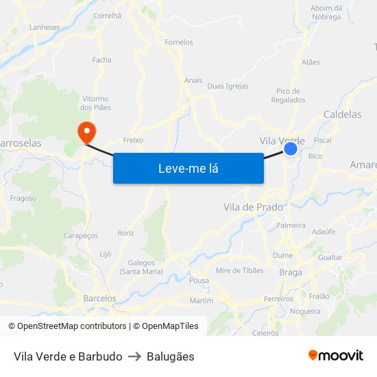 Vila Verde e Barbudo to Balugães map
