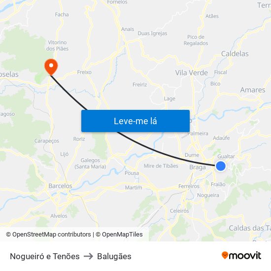 Nogueiró e Tenões to Balugães map