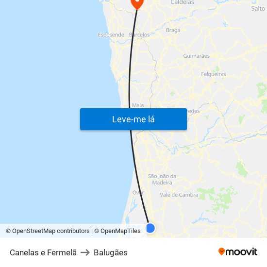Canelas e Fermelã to Balugães map