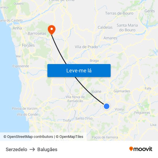 Serzedelo to Balugães map