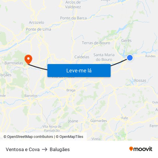 Ventosa e Cova to Balugães map