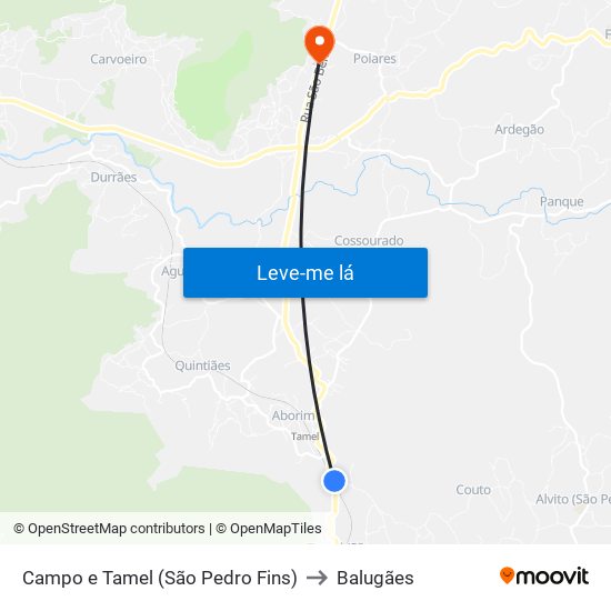 Campo e Tamel (São Pedro Fins) to Balugães map