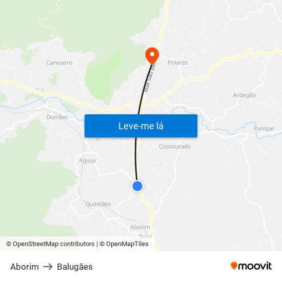 Aborim to Balugães map