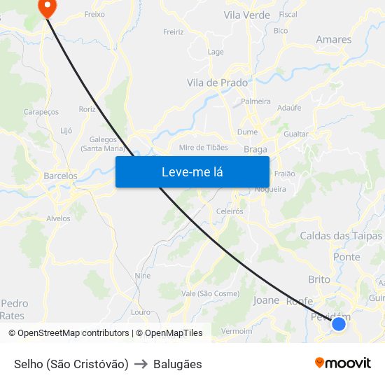 Selho (São Cristóvão) to Balugães map