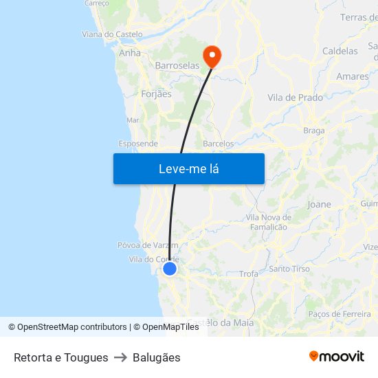 Retorta e Tougues to Balugães map