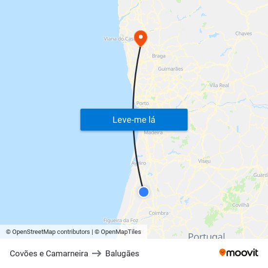 Covões e Camarneira to Balugães map