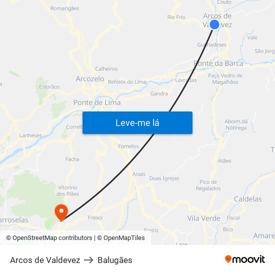 Arcos de Valdevez to Balugães map