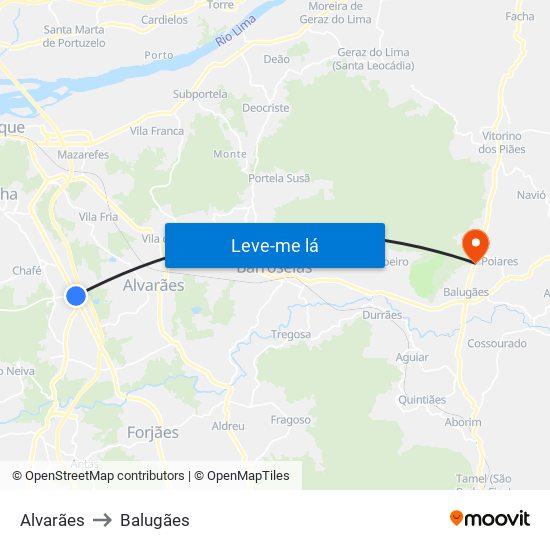 Alvarães to Balugães map