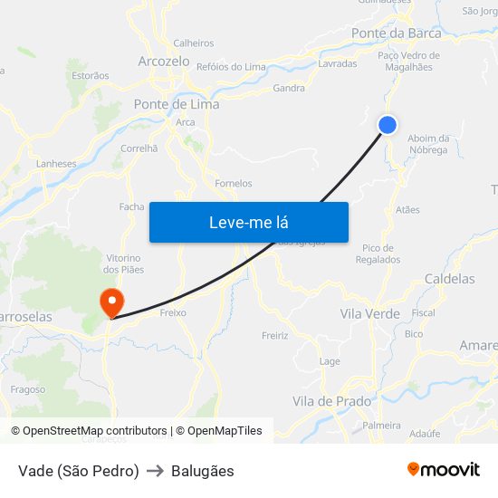 Vade (São Pedro) to Balugães map