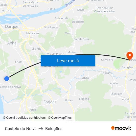 Castelo do Neiva to Balugães map