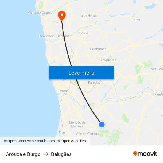 Arouca e Burgo to Balugães map