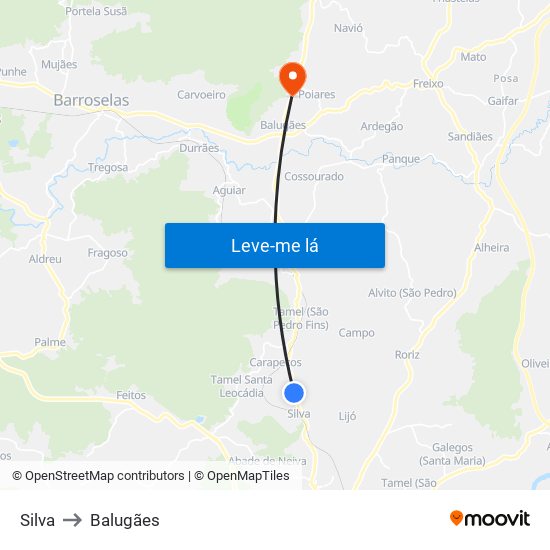 Silva to Balugães map