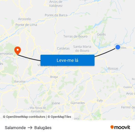 Salamonde to Balugães map
