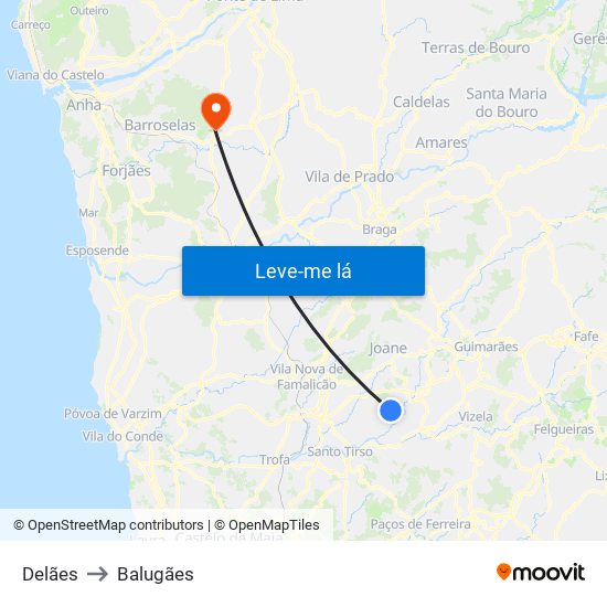 Delães to Balugães map
