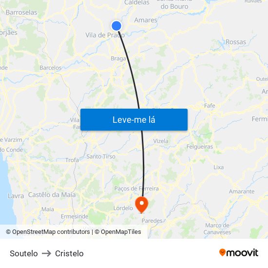 Soutelo to Cristelo map