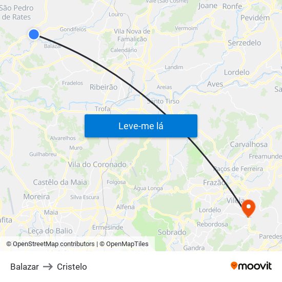 Balazar to Cristelo map